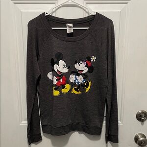 Disney Charcoal Long Sleeve Tee with Mickey & Minnie